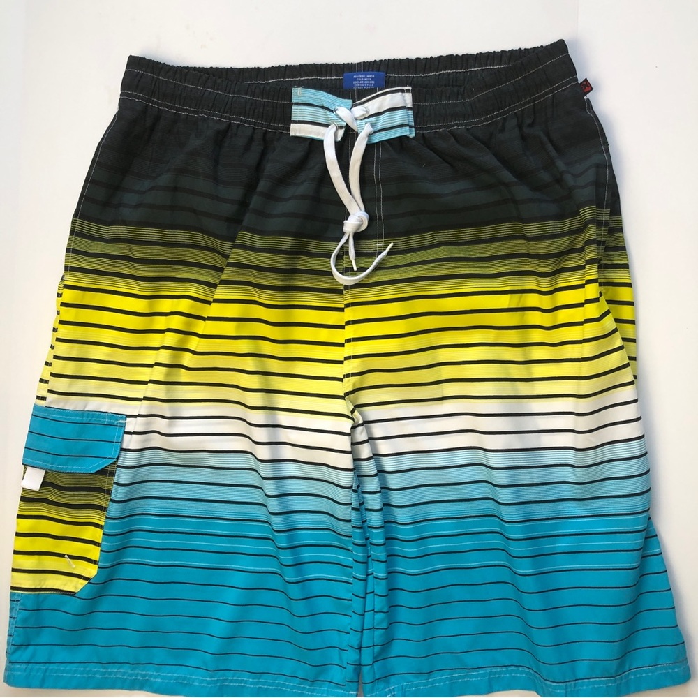 NBN Gear Swim Short Men 4XL ElasticDrawstring Mesh Line Pocket Stripe Black Teal